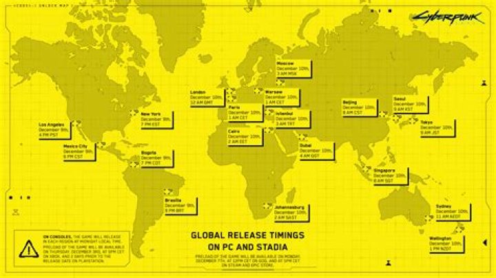 cyberpunk 2077 release times global