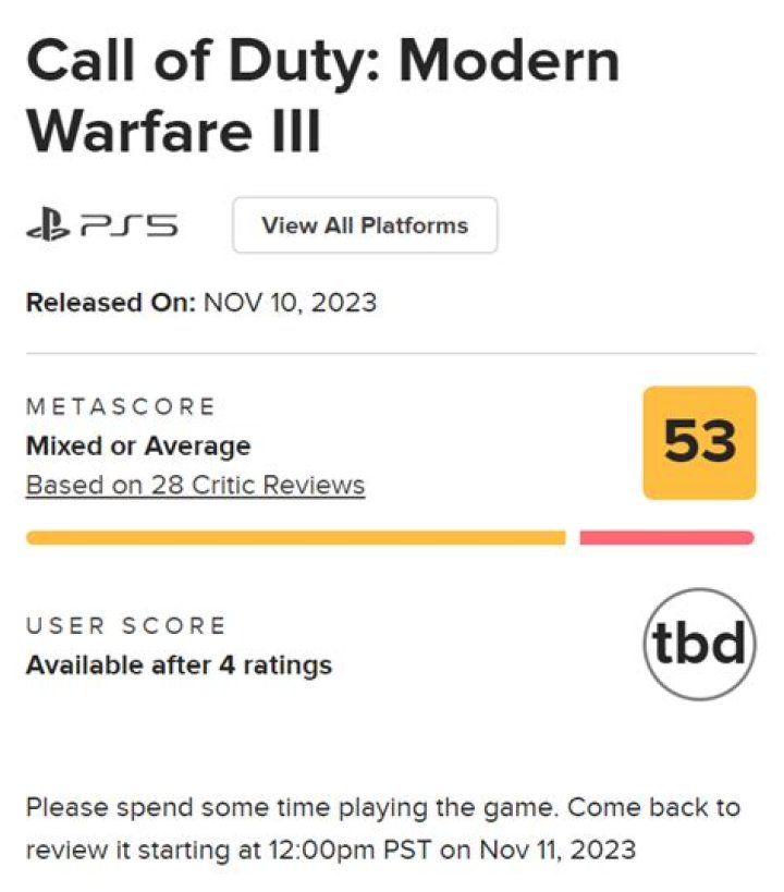 
Gamers Blast Modern Warfare 3 on Metacritic