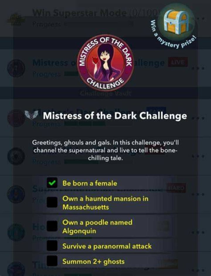 How to Complete The Mistress of the Dark Challenge in Bitlife