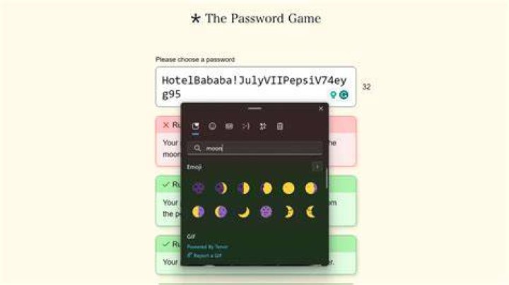 Password Game Rule 13: Current Moon Phase and Emojis