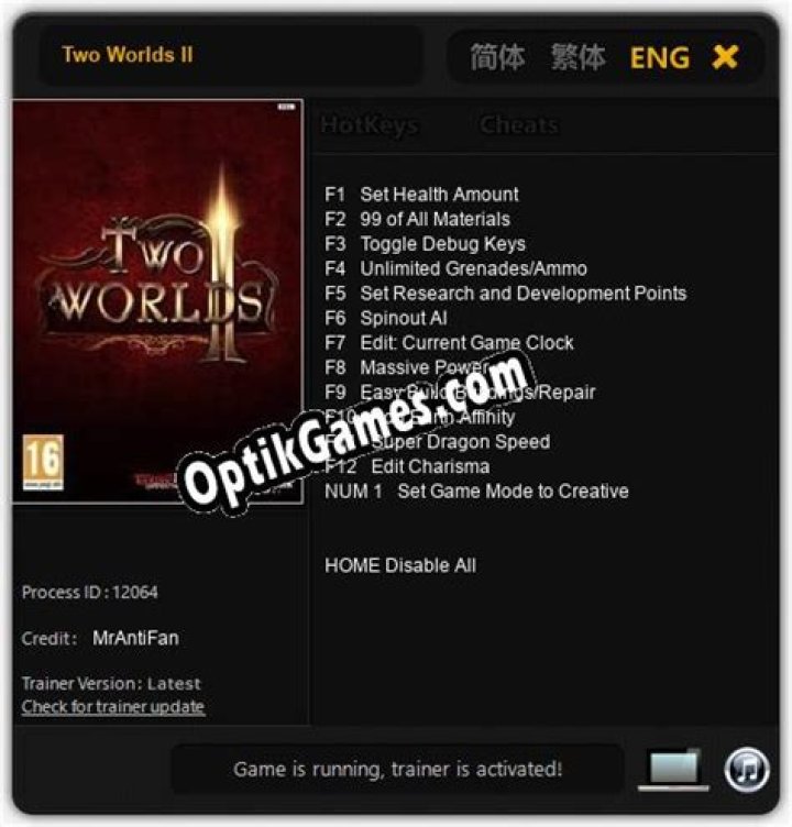 Two Worlds II Menu Codes